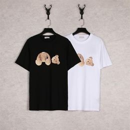 Broken head teddy bear print pattern T shirt street fashion couple loose cartoon short sleeves men and women3389