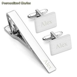Personalised Master Custom Engrave Inital Name 3pcs Stainless Steel Cufflinks and Tie Clip Bar Set for Men Fathers Day gift Y200313255