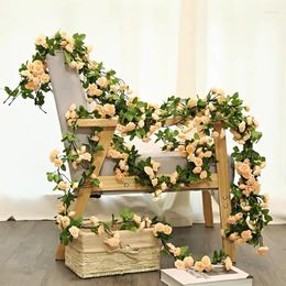 Decorative Flowers 2.5M LED Rose Wreath Artificial Plant Vines Valentine's Day Christmas Wedding Decoration Interior Romantic Atmosphere