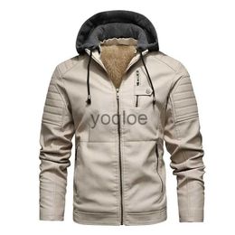 Men's Jackets Fashion Leather Jacket Men Autumn Fleece Liner Pu Leather Coat with Winter Male Clothing Casual White Hood Motorcycle Jackets J231026