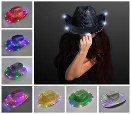 LED luminous hat sequins Colourful fluorescent cowboy hat jazz hiphop party decoration LK2624565603