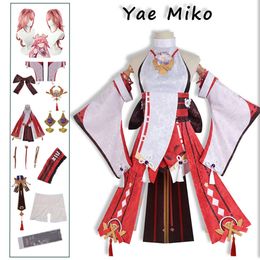 Cosplay Genshin Impact Miko Guuji Yae Costume Women Pink Long Hair Wig Dress Outfit Halloween Party Costumes