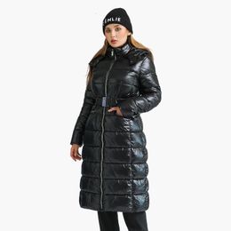 Women's Down Parkas SANTELON Winter Long Coats For Women Casual Black Thick Warm Puffer Jacket With Adjustable Waist Fashion Hooded Outerwear 231026