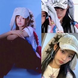 Ball Caps Jeans MinJi Haerin OMG Y2K Style Long Rabbit Ear Hat Denim Blue Baseball Cap Stage Fashion Hip-Pop Cap Couple Birthday Gifts 231025