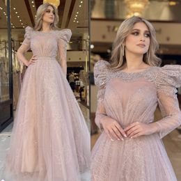 Elegant Evening Dresses A Line Illusion Long Sleeves Formal Party Prom Dress Beads Crystal Dresses for special occasion