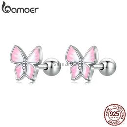 Stud Bamoer 925 Sterling Silver Simple Butterfly Ear Buckles for Women Cute Fashion Tiny Earrings Fine Jewellery Party Gift YQ231026