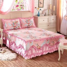 Bedding sets 100% cotton Quilting Twin queen size Bed Skirt with rubber Sheet Korean style Cover Pillowcase Set 231026
