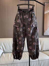 Women's Jeans Woman Personality Loose Elastic Waist Straight Leg Pants Floral Casual Pockets Oversized Denim Trousers