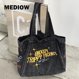 Evening Bags MEDIOW Hip-Hop Denim Tote Bags For Women Luxury Designer Handbags And Purses In Embroidery Letters Medium Cloth Bag 231026