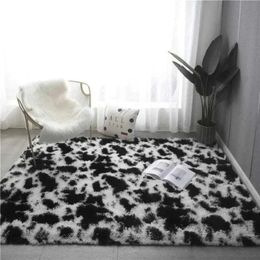 Carpet TieDyed Silk Wool Material Household Bedroom Room Bedside Plaid Floor Mat Dustproof StainResistant Soft Long 231026