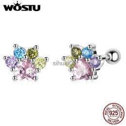 Stud WOSTU 925 Sterling Silver Multicolor Zircon Cute Paws Earrings For Women Rainbow S925 Ear Studs Fine Jewelry Gift FIE1334 YQ231026