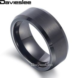 Davieslee Mens Boys Matte Finish Band Ring Tungsten Carbide Wedding Engagement Black 8mm LTR04288T