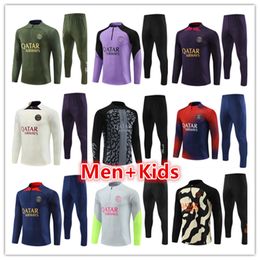 22 23 24 Paris MBAPPE soccer jersey tracksuit sets 2023 2024 Classic style Paris Training Suit Half pull Long sleeve O.DEMBELE Lee Kang In men kids football tracksuits