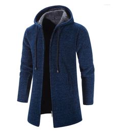 Men's Trench Coats 2023 Autumn Winter Cashmere Cardigan Hooded Fleece Knitting Sweaters Coat Male Warm Thick Windbreaker Jackets