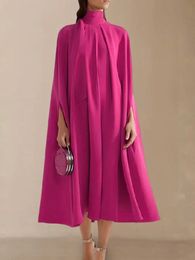 Basic Casual Dresses Yeezzi Female Summer Vintage Elegant Party Evening Dress Batwing Sleeves Lace-Up Solid Color High-Neck Midi Dresses For Women 231025