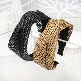 Headbands 1PC Straw Weaving Cross Knotted Headband Women Girls Handmade Hair Hoop Handwoven Wide Head Band Lady Braided Hair Accessories 231025