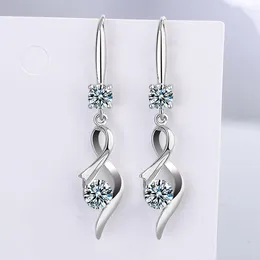 Dangle Earrings Pink Blue White Zircon Love Heart Female Drop For Women Dainty Jewellery Trend Silver Colour Crystal Stone Wedding Earring