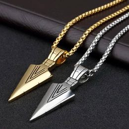 Fashion Mens Vintage Spearhead Arrowhead Gold Pendant Man Necklace Chain Luxury Special Surf Bike Stainless Steel Jewelry302c