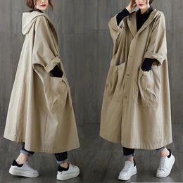 Women's Jackets Spring Fall Oversized Women Simple Long Cardigan Hooded Black Khaki Casual Loose Pockets Trench Batwing Sleeve Stylish Midi Coat 231025