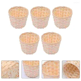 Dinnerware Sets 5 Pcs Woven Flower Basket Fruit Container Snack Planter Bamboo Weaving Bread Storage