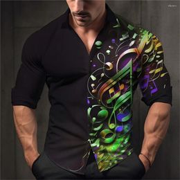 Men's Dress Shirts 2024 Casual Long Sleeve Shirt Man Autumn Music Graphic 3d Print Holiday Button Men Clothing Luxury