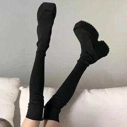 Boot's Over The Knee Sock Boots 2023 Winter Fashion Stretch Thick Heels Knitted Long Boot Slip on Platform Shoes 231025