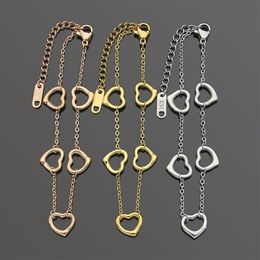 Stainless 5pcs hollow heart charms Link chain bracelet adjustable size 18k gold silver Colours loving gift Jewellery for lady t-lette3137