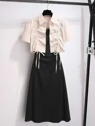 Work Dresses Black Suspender Dress With Cardigan Set For Women's Summer 2023 Arrival Waistband Pleated Skirt Small Two-piece Sets