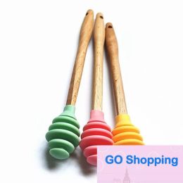 Classic Silicone Honey Dipper Sticks with Wooden Handle Jam Spoon Dippers Syrup Stirrer for Honey Container Pot Jar Stick Dipper Bar