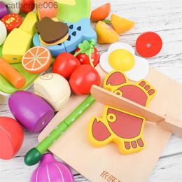 Kitchens Play Food Montessori DIY Cut Fruit Toy 3D Wooden Simulation Fruit Vegetables Cake Magnetic Children House Kitchen Toy Educational Toy GiftL231026