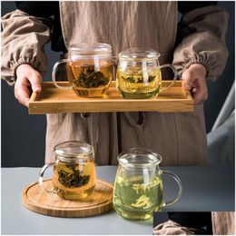 Mugs Chinese Style Tea Mug With Lid Filter.Coffee Cups Set Beer Drink Office Drinkware Heat-Resistant Glass Cup 220224 Drop Delivery H Dhs0Z