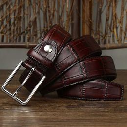 Belts 3.5CM Stainless Steel Buckle Fashion Crocodile Skin Design Male Belt Cowskin Genuine Leather Alligator Jeans For Men Strap YQ231026