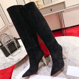 Fashion designer High quality Womens High heel boots Red heel Luxury leather boots Scepter Iron heel side zipper winter over the knee classic ankle boots H2038