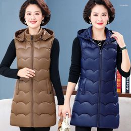 Women's Vests Women's Middle Aged Mother Down Cotton Waistcoat Jacket Autumn Winter Sleeveless Slim Removable Hooded Coat Plus Size