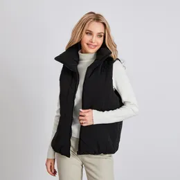 Women's Vests Puloru Sleeveless Down Jackets Fall Winter Solid Color Stand Collar Zip-up Quilted Waistcoat Street Loose Warm Coat Vest