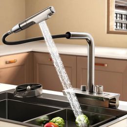 Kitchen Faucets Waterfall Mouth Digital Display Faucet Cold Water Pull-down Sink Single Hole Vegetable Basin