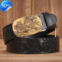 Belts 3.5CM Automatic Buckle Dragon Pattern Belt Designer s Quality Male Genuine Leather Strap Luxury Fashion Cowskin Men YQ231026