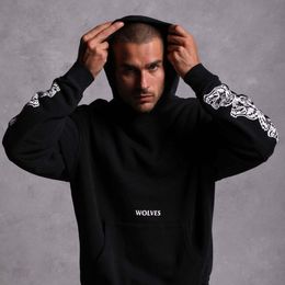 Men's Designer Hoodies Vintage Wolf Head Sleeve Edge Printed Hooded Sweatshirts Fashion Autumn Winter Mens and Womens Sweater