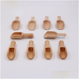 Spoons Mini Salt Tea Spoon Tableware Natural Wooden Crafts Small Connt Sugar Scoop Za6173 Drop Delivery Home Garden Kitchen Dining Bar Dhlwf