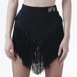 Stage Wear 2023 Latin Dance Skirts For Women Sexy Black V-Shaped Short Fringe Half Female Chacha Samba DN16388