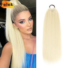Human Hair Capless s Straight tail With Elastic Band Synthetic Heat Resistant 24Inch Wrap Around Tail Fake For Women 231025