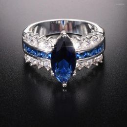 Cluster Rings Marquise Cut 3 Blue Sapphire Wedding Ring For Women Men Luxury Real 925 Sterling Silver Jewellery Gift