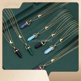 Bohemia Opal Hexagonal Column Stone Quartz Moon Choker Necklace Fashion Bullet Crystal Pendant Necklace For Women Jewellery