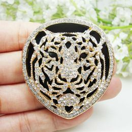 New Luxurious Tiger Animal Pendant Brooch Pin Clear Rhinestone Crystal Gold Tone184T