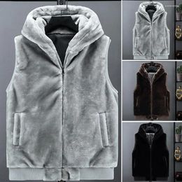 Men's Vests Men Winter Vest Soft Plush Faux Fur Hooded Sleeveless Thickened Zipper Closure Pockets Cardigan Plus Size Warm Mid Length W