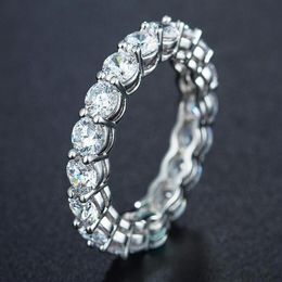 Brand Desgin Whole Sparkling Fashion Jewelry 925 Sterling Silver Round Cut White Topaz CZ Diamond Women Wedding Band Ring Size290M