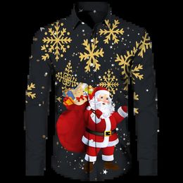 Men s Casual Shirts Father Christmas Hawaiian Shirt For Men Tops 3d Printed Holidays Clothing Winters Long Sleeve Turndown 231025