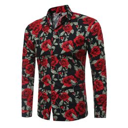 Men'S T-Shirts Mens Long Sleeve Casual Shirt Fashion Rose Flower 3D Printed Floral Turn-Down Collar Slim Fit For Clothing Drop Deliv Dhwws