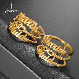 Wedding Rings Letdiffery Customised Couple Name Ring Stainless Steel For Women Men Personalised Nameplate Adjustable Jewellery Gift 231025