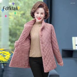Women's Trench Coats Fdfklak 5XL Mother Gift Plus Velvet Warm Cotton-Padded Jacket Button Quilted Fleece Fabric Coat Top Camisole Jaqueta
